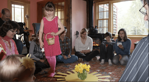Big sister Izzie walks around the circle dropping stars to form a path around the sun. Symbolic of Willa's first year and all the birthdays to come as she grows up in a circle of love.
